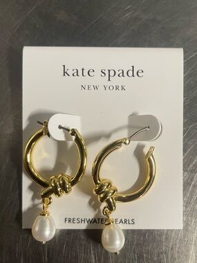 New with bag kate spade Gold Knot Hoop Earrings freshwater Pearl Drops